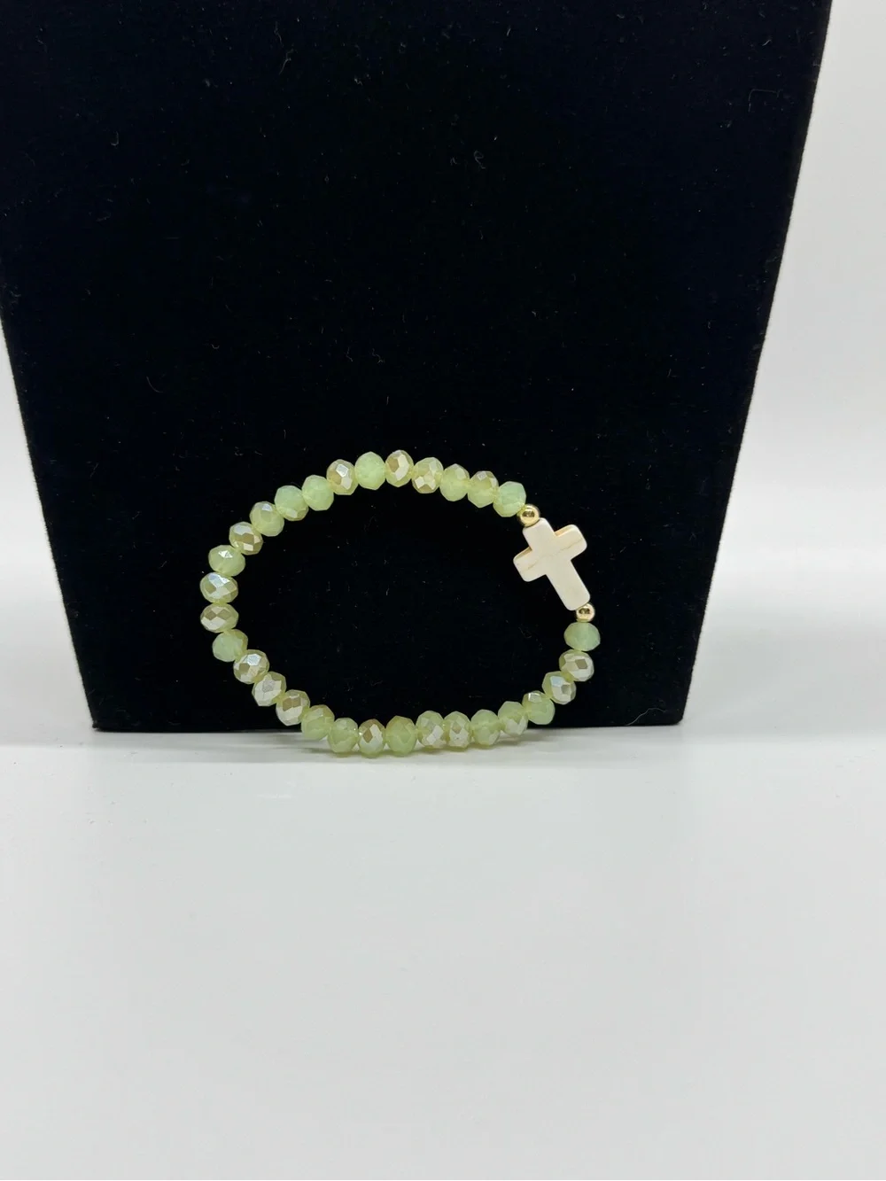 Green Beaded Cross Stretch Bracelet - Women’s Jewelry